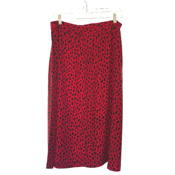 Vintage 90s Leslie Fay Red Leopard Animal Print Midi Skirt 16 XL VLV Mob Wife - Picture 2 of 8